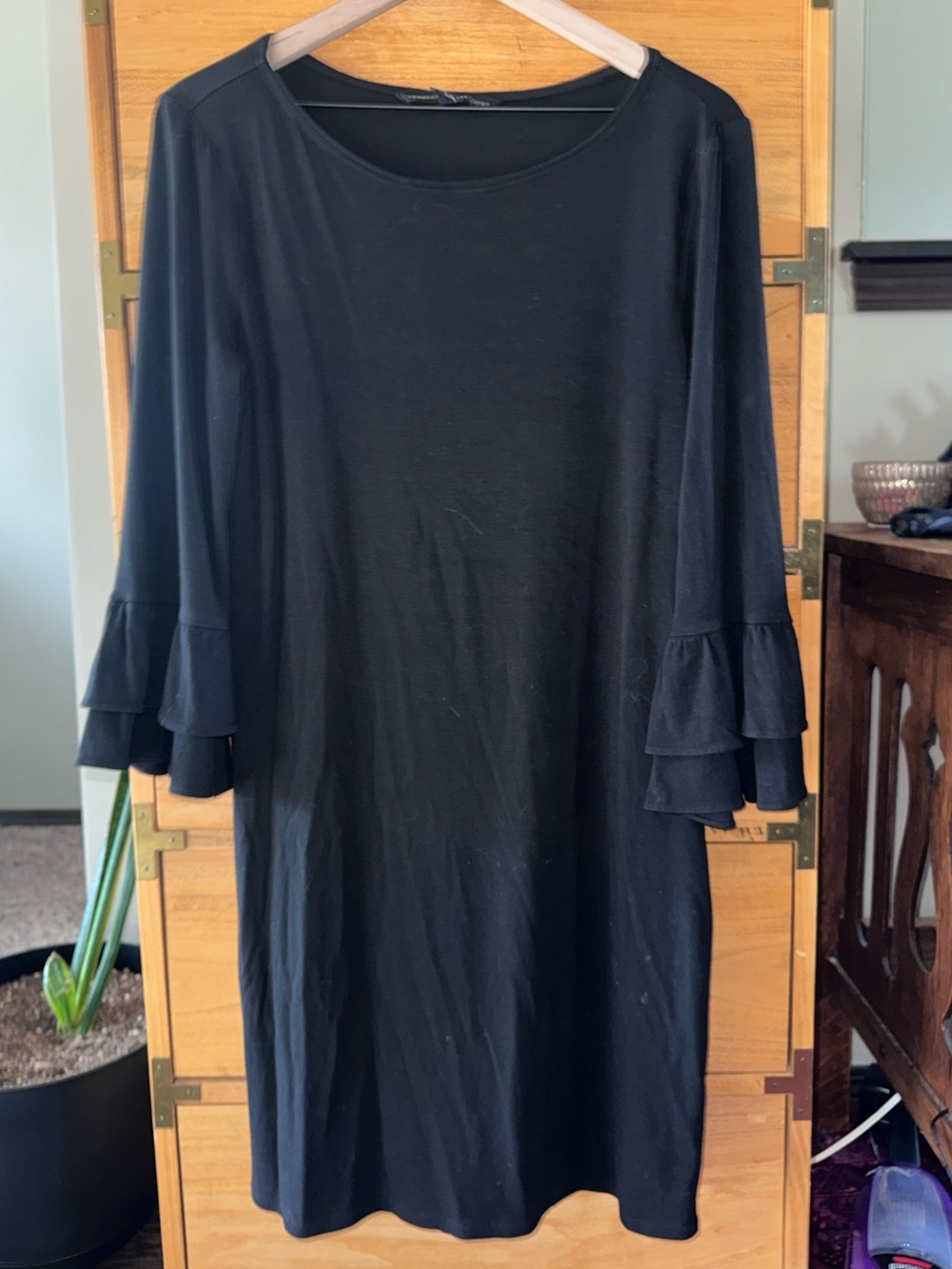 White House Black Market Black 3/4 Ruffle Sleeve Dress